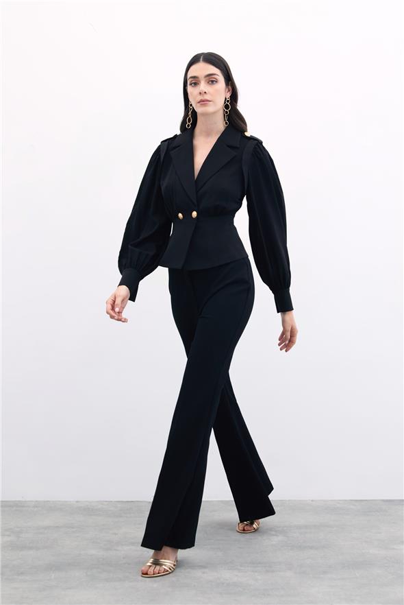 Kruvaze Kısa Ceket - Siyah