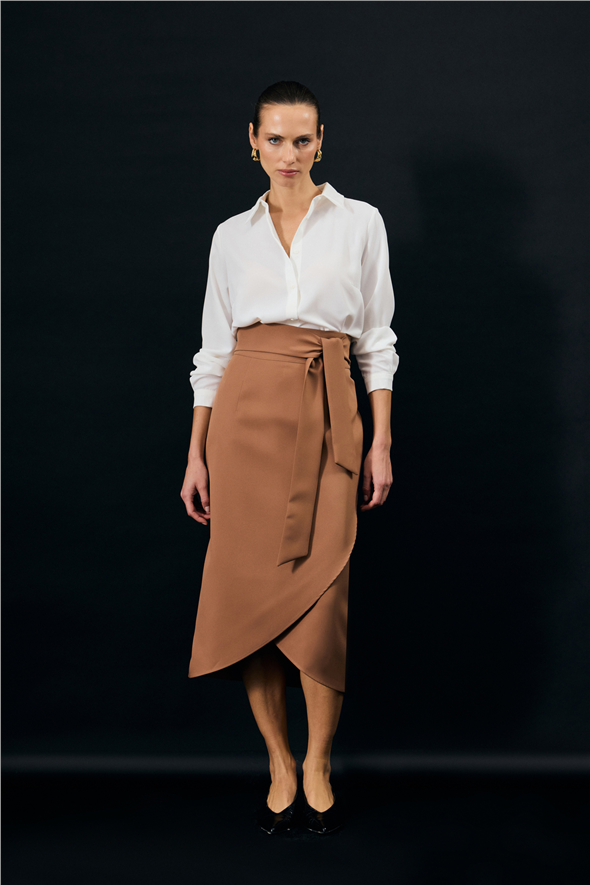 Kuşaklı Kalem Etek - Camel