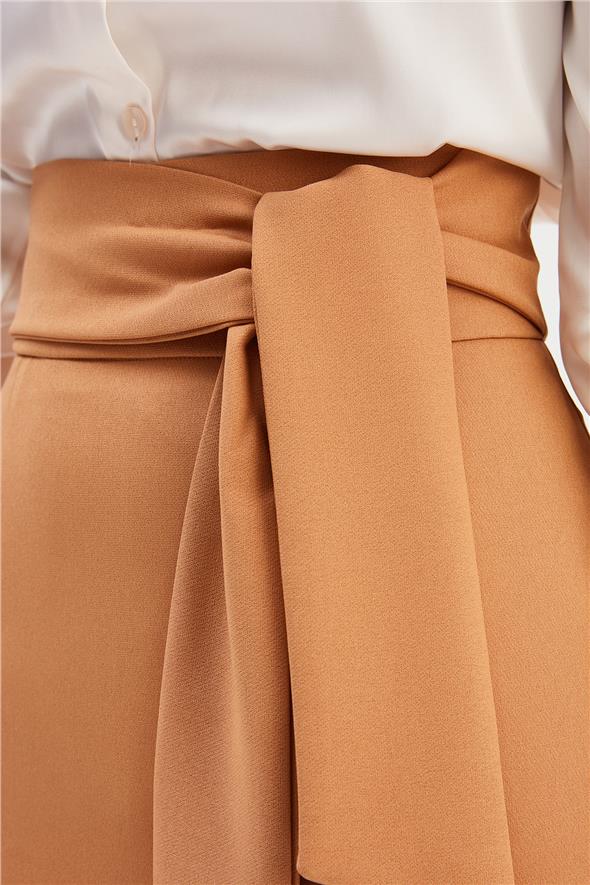 Kuşaklı Kalem Etek - Camel