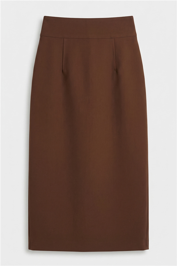 Kuşaklı Kalem Etek - Kahve