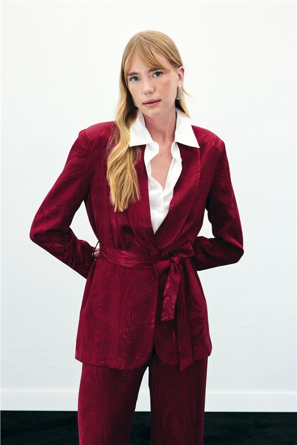Kuşaklı Uzun Ceket - Bordo