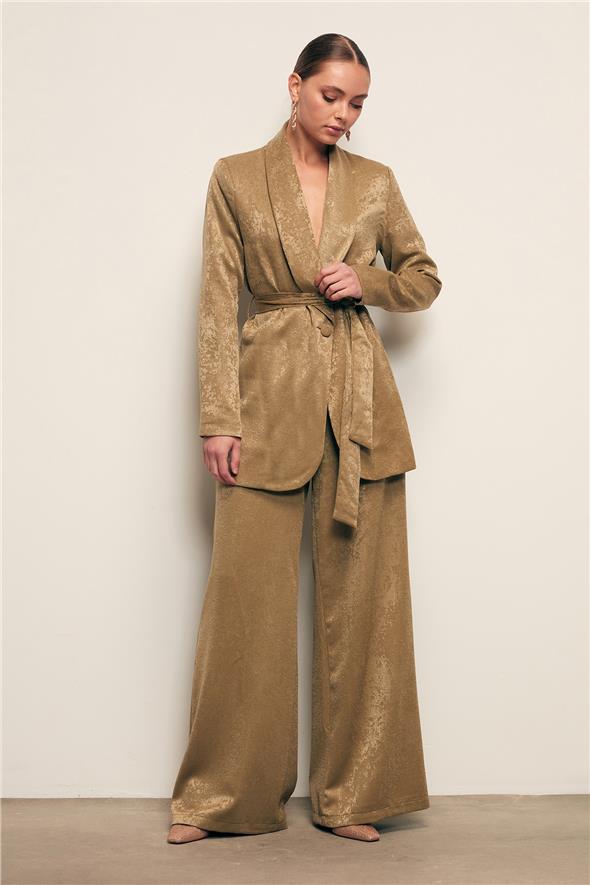 Kuşaklı Uzun Ceket - HAKİ