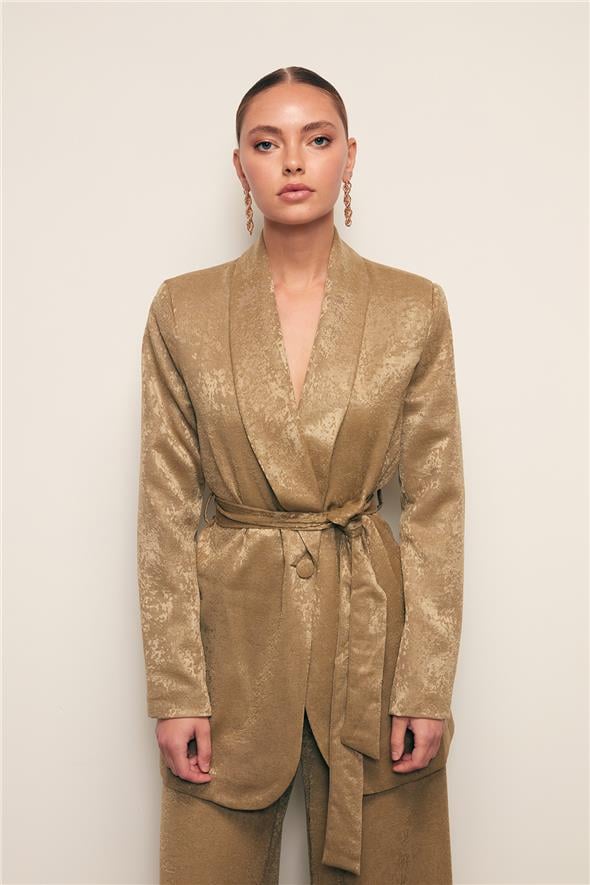 Kuşaklı Uzun Ceket - HAKİ