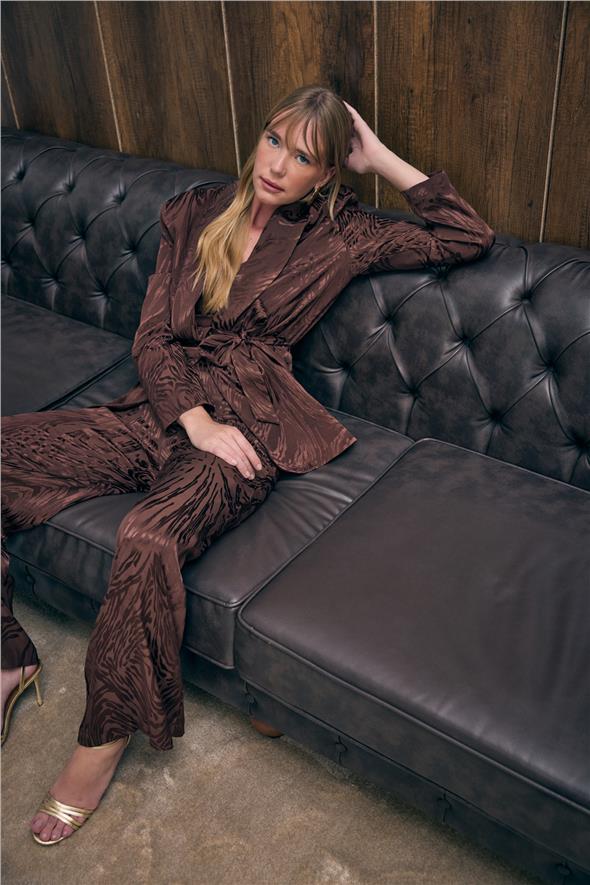 Kuşaklı Uzun Ceket - Kahve