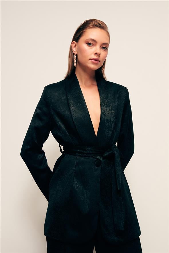 Kuşaklı Uzun Ceket - SİYAH