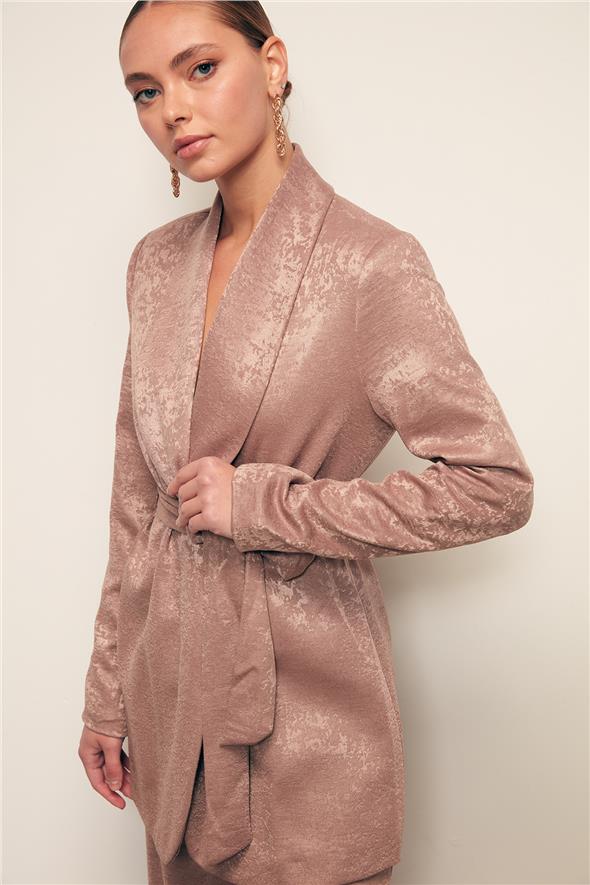 Kuşaklı Uzun Ceket - VİZON