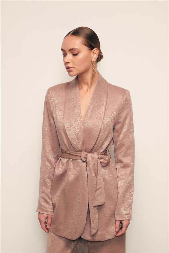 Kuşaklı Uzun Ceket - VİZON