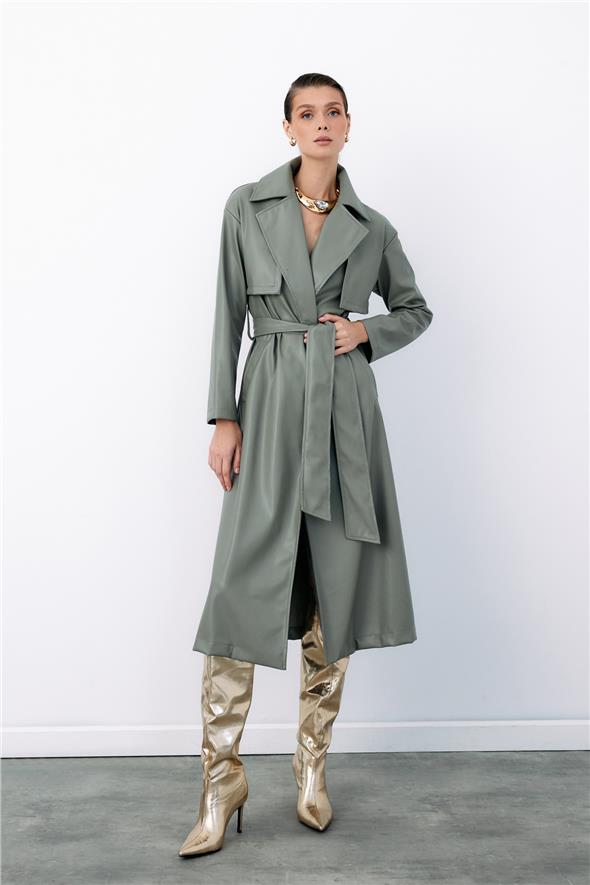 Kuşaklı Uzun Deri Trenç - Çağla Yeşili