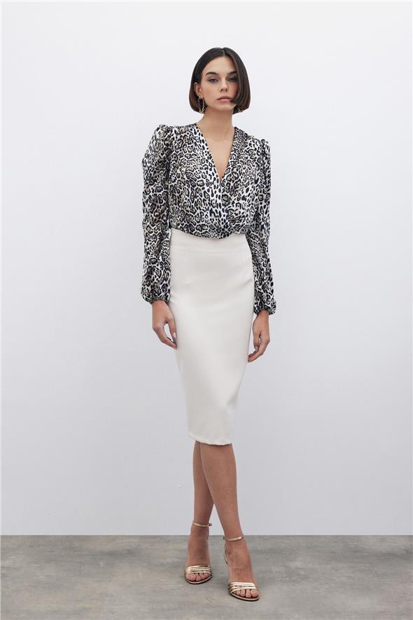 Leopar Desenli Bodysuit - Siyah