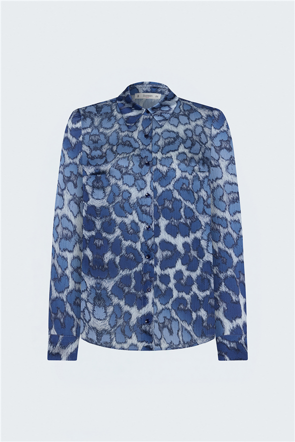 Leopar Desenli Klasik Gömlek - Lacivert