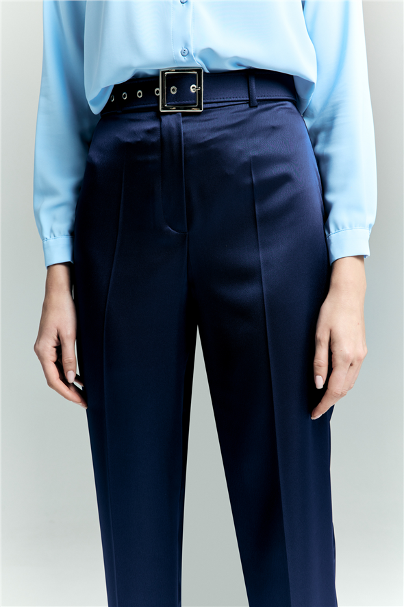 Lisa Saten Duble Paça Pantolon - Lacivert
