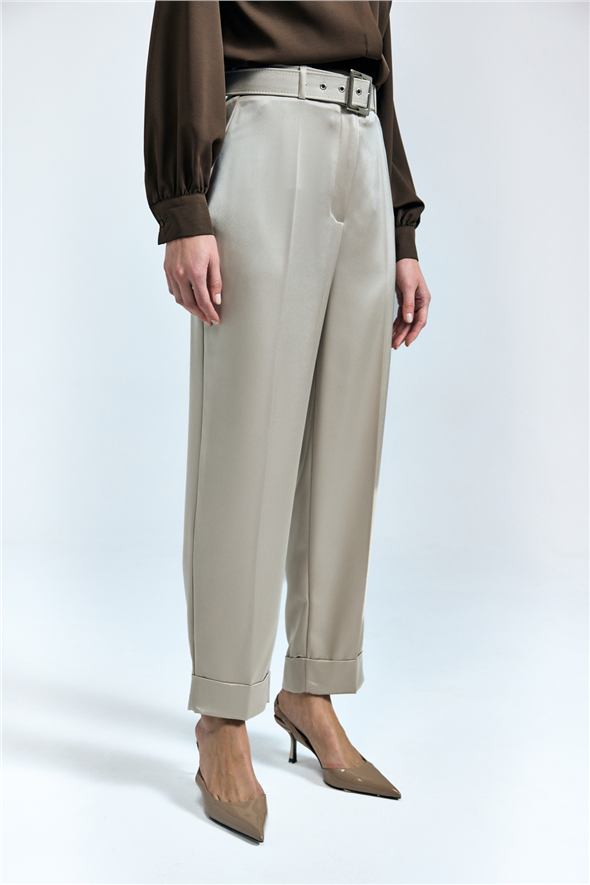 Lisa Saten Duble Paça Pantolon - Taş