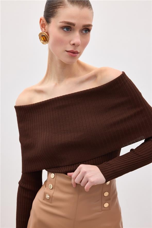 Madonna Yaka Triko - Kahve