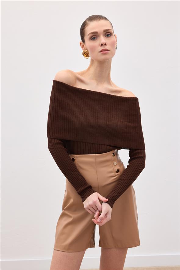 Madonna Yaka Triko - Kahve