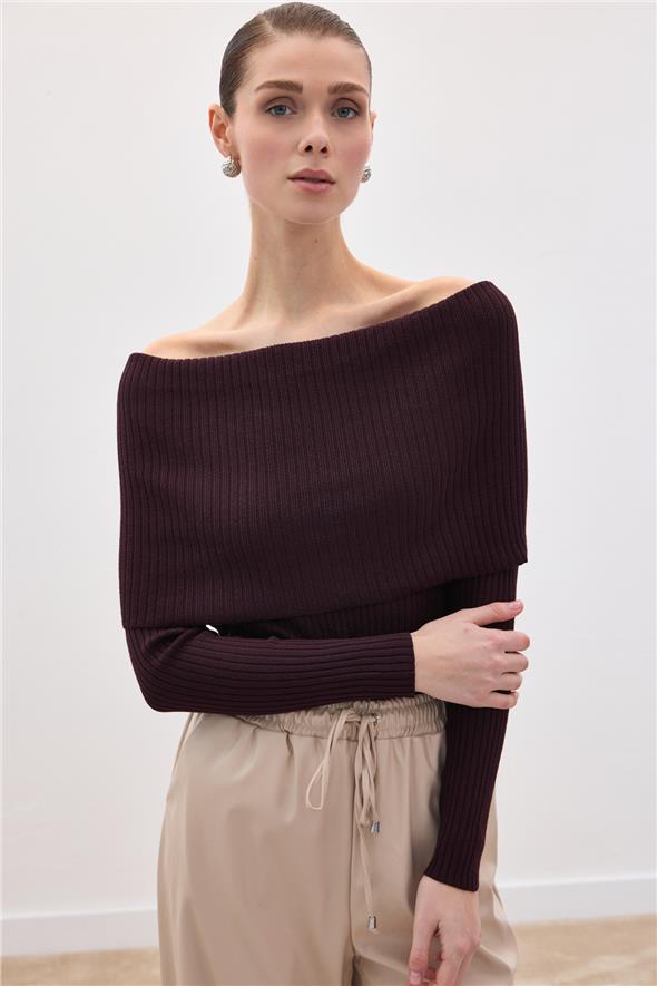 Madonna Yaka Triko - Mürdüm