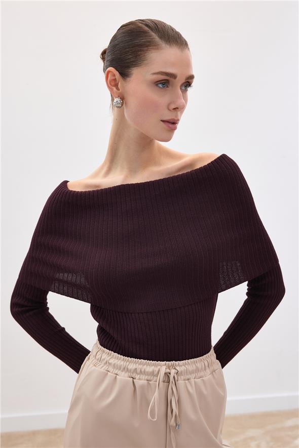 Madonna Yaka Triko - Mürdüm