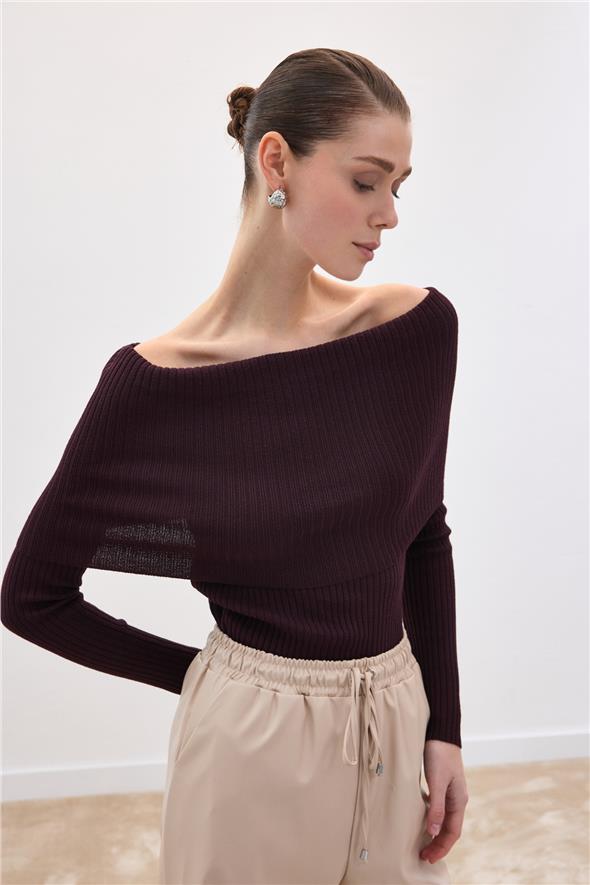 Madonna Yaka Triko - Mürdüm