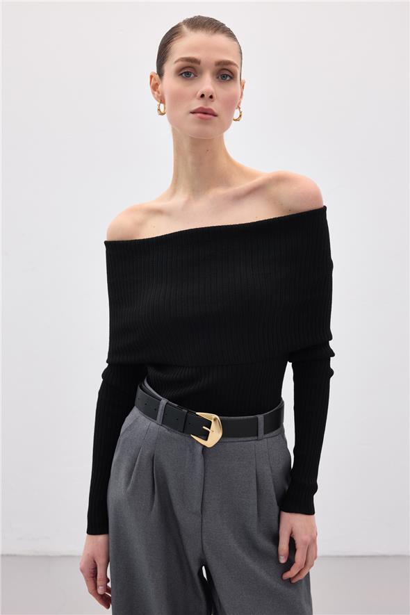 Madonna Yaka Triko - Siyah