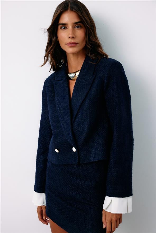 Manşet Detaylı Tüvit Ceket - Lacivert