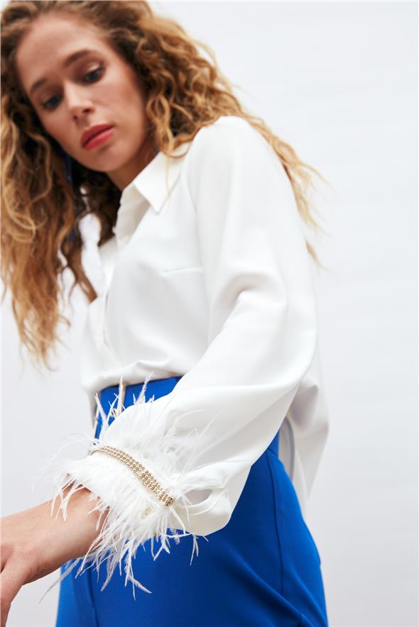 Manşetleri Aksesuarlı Gömlek - Ekru