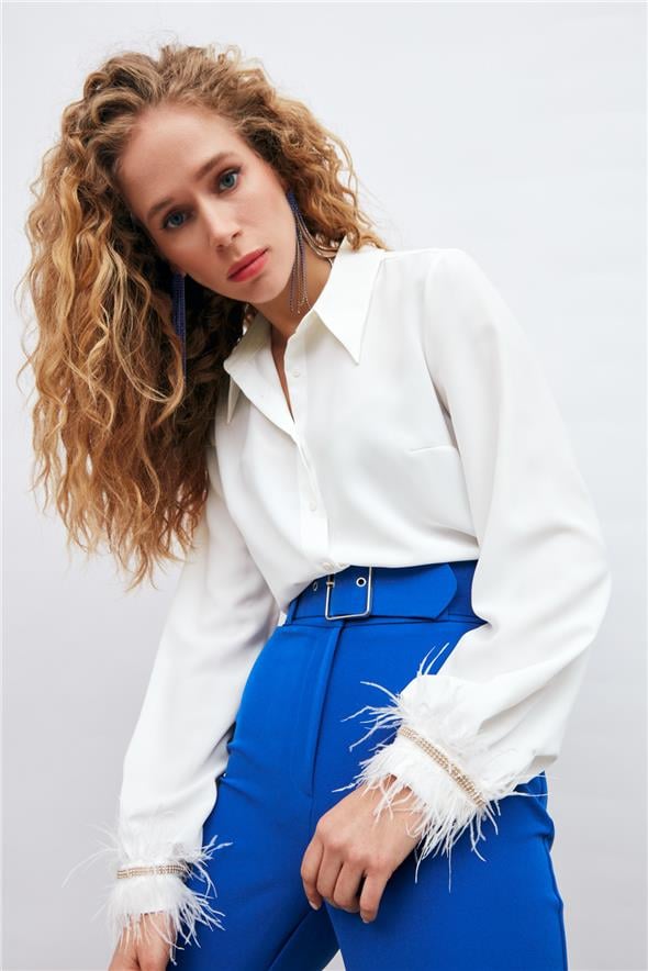 Manşetleri Aksesuarlı Gömlek - Ekru