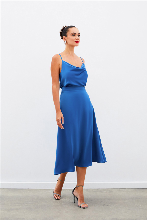 Midi Boy Saten Etek - İNDİGO