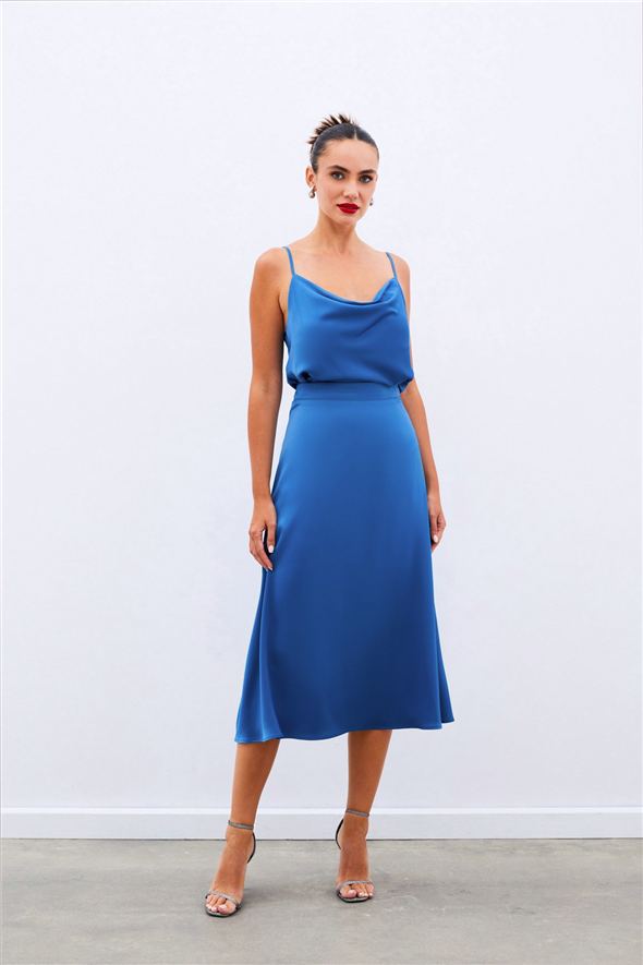 Midi Boy Saten Etek - İNDİGO