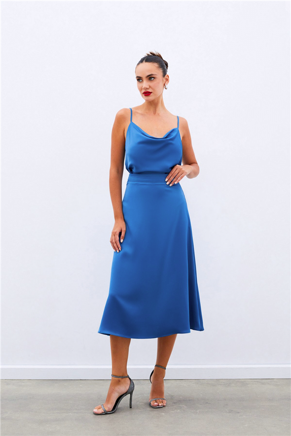 Midi Boy Saten Etek - İNDİGO