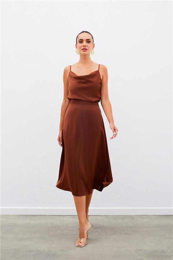 Midi Boy Saten Etek - KAHVE