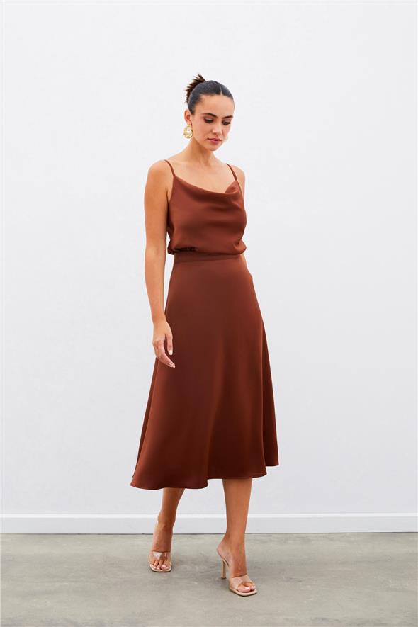 Midi Boy Saten Etek - KAHVE