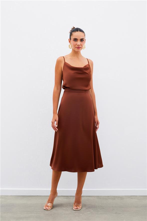 Midi Boy Saten Etek - KAHVE