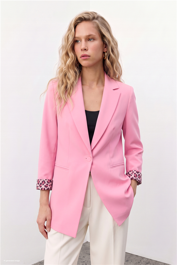 Mono Yaka Klasik Ceket - Açık Pembe