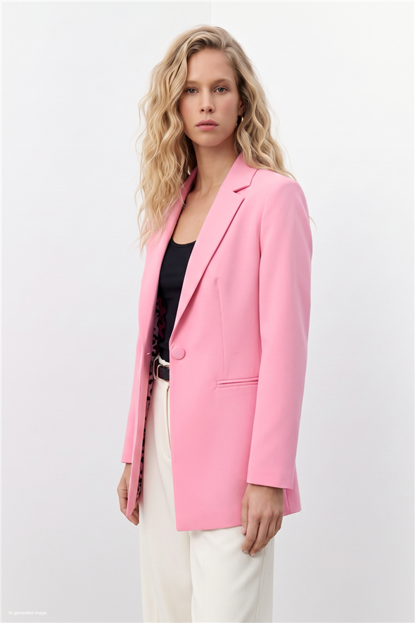 Mono Yaka Klasik Ceket - Açık Pembe