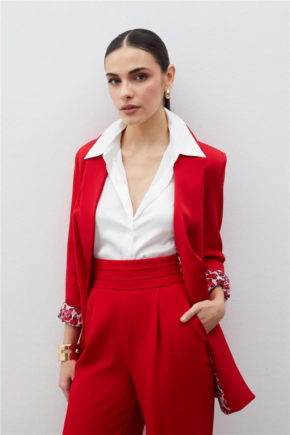 Mono Yaka Klasik Ceket - KIRMIZI