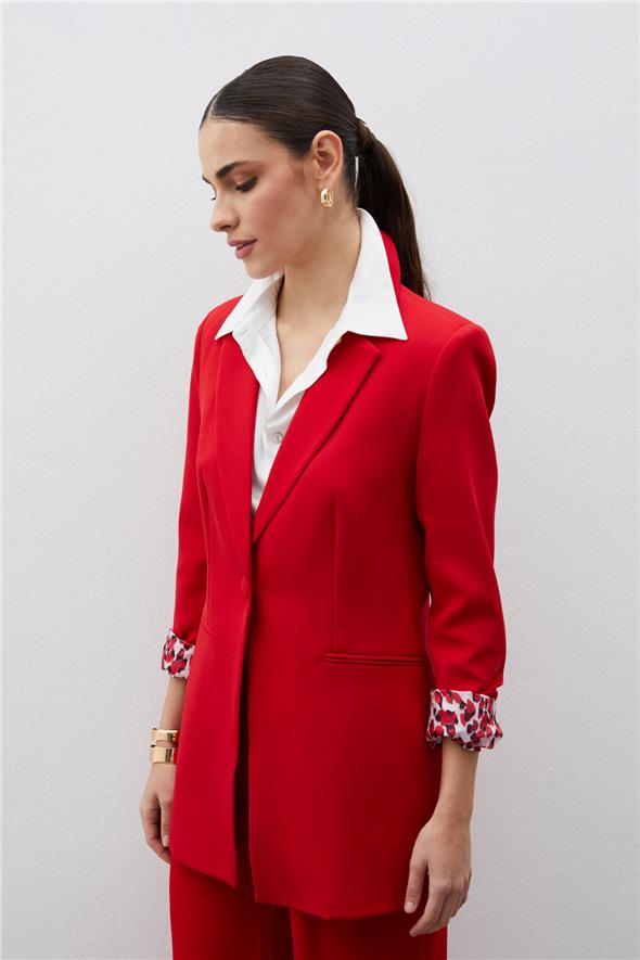 Mono Yaka Klasik Ceket - KIRMIZI