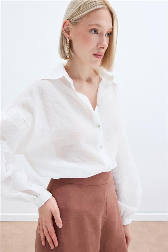 Nakış Detaylı Kraşlı Gömlek - Ekru