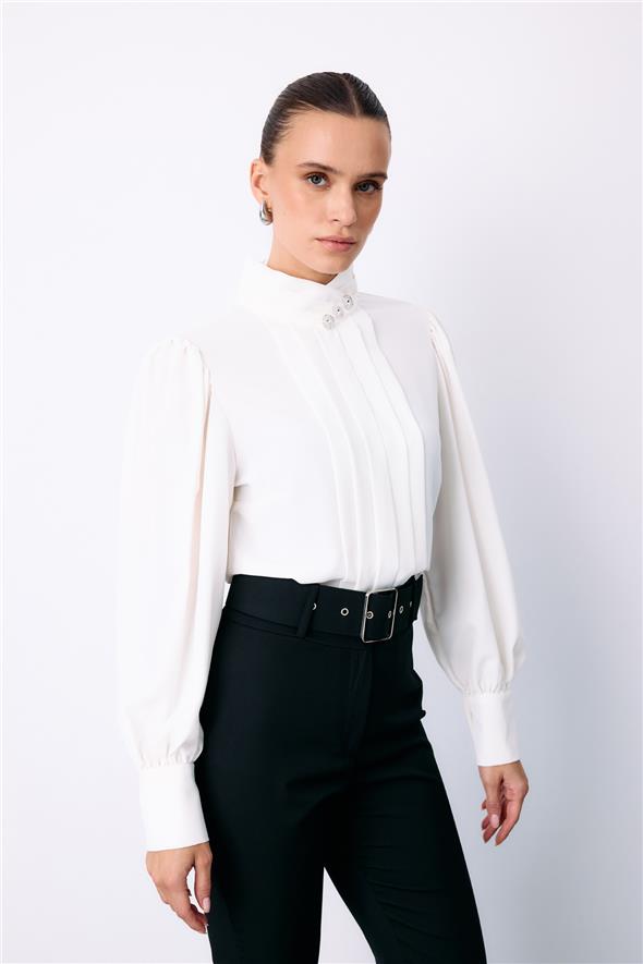 Nervür Detaylı Bluz - EKRU