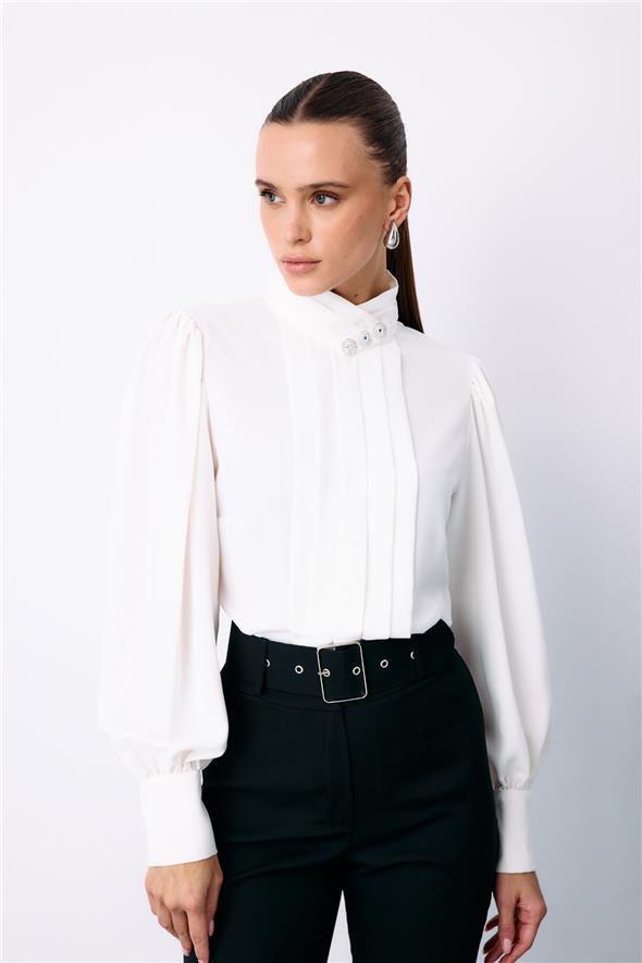 Nervür Detaylı Bluz - EKRU