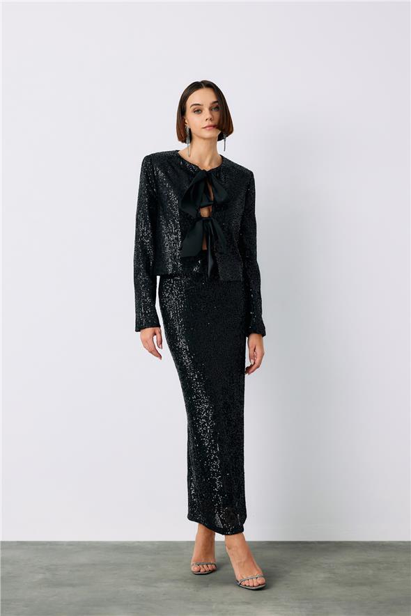 Payetli Kısa Ceket - Siyah