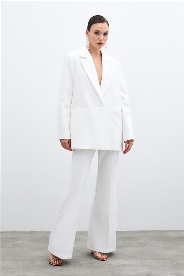 Ön Tek Düğmeli Uzun Ceket - Ekru