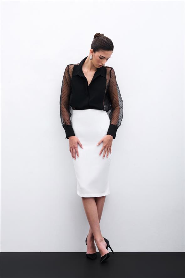 Organze Detaylı Gömlek - Siyah