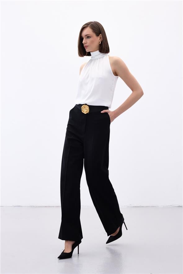 Palazzo Krep Pantolon - Siyah