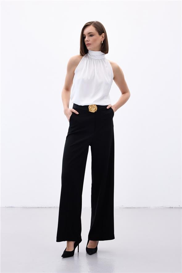 Palazzo Krep Pantolon - Siyah