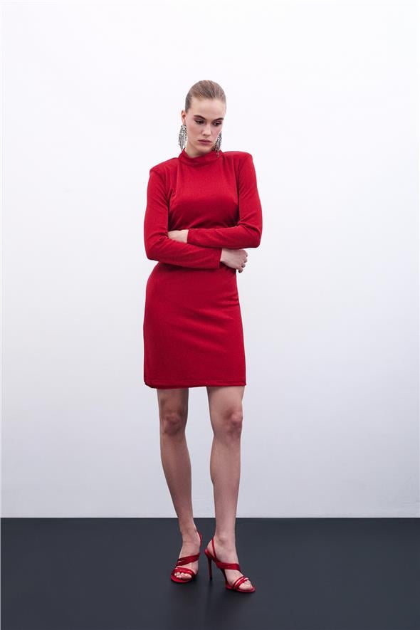 Parlak Kısa Elbise - Kırmızı