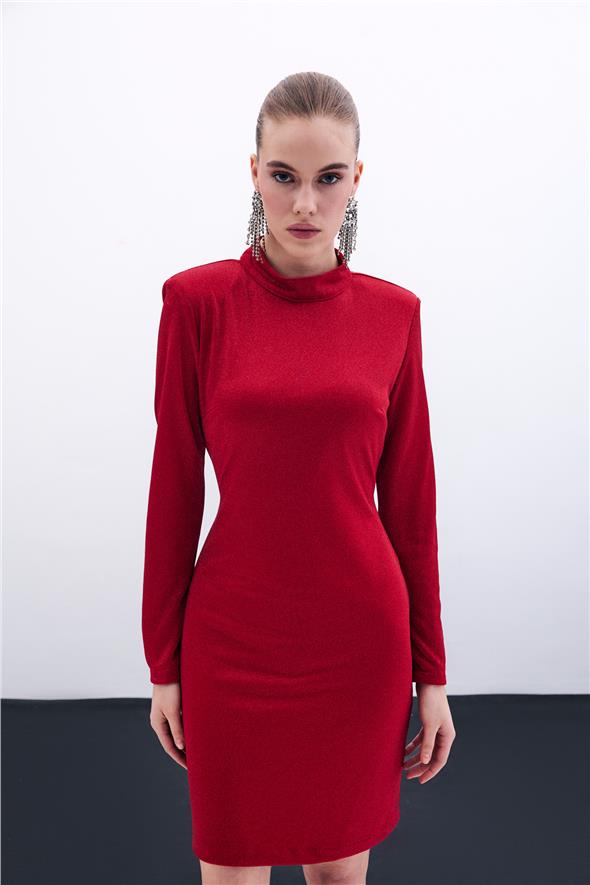 Parlak Kısa Elbise - Kırmızı