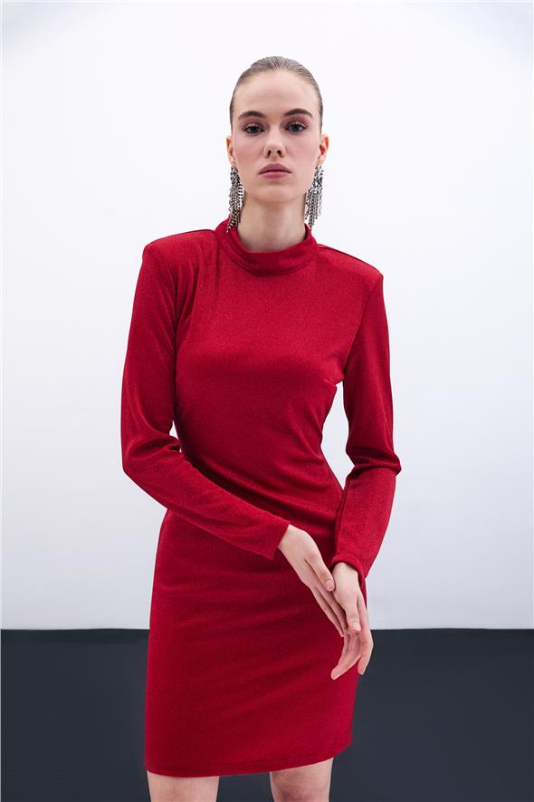 Parlak Kısa Elbise - Kırmızı