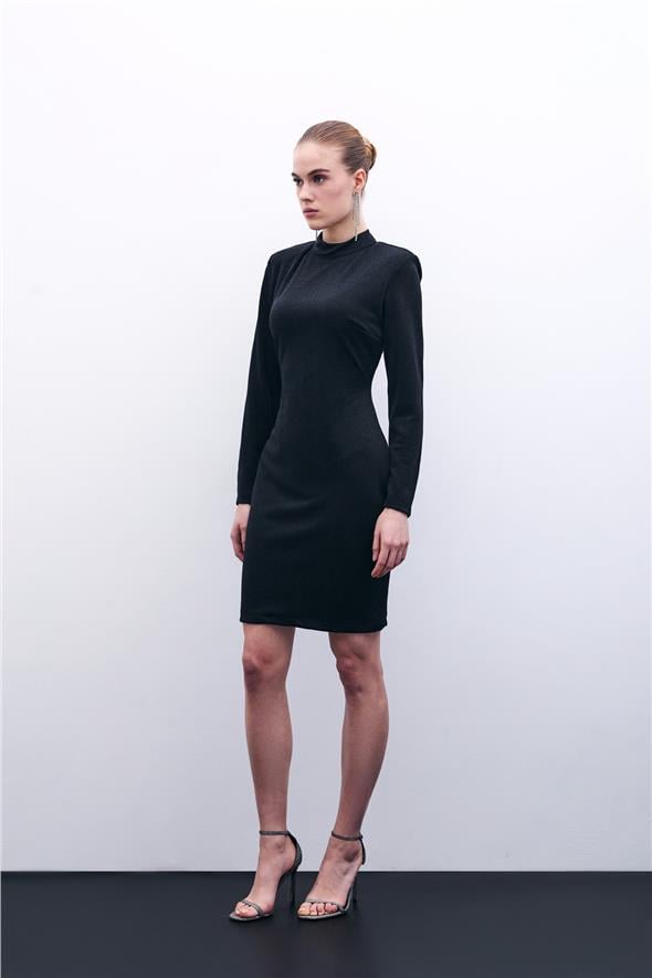 Parlak Kısa Elbise - Siyah