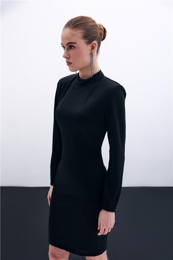 Parlak Kısa Elbise - Siyah