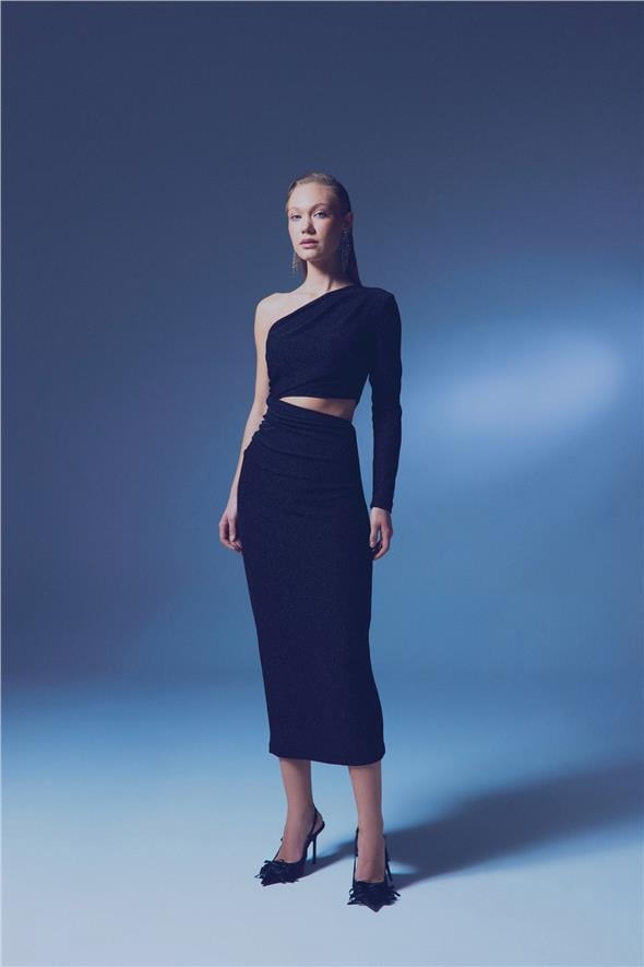 Parlak Uzun  Elbise - Siyah