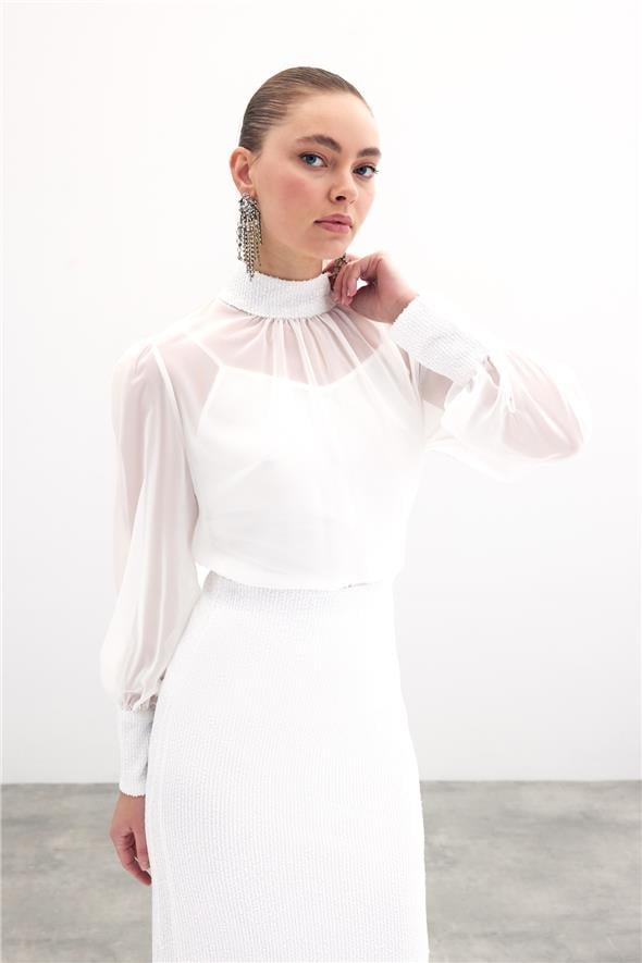 Payet Detaylı Bluz - Ekru